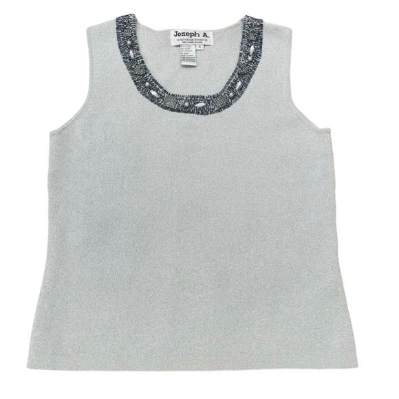 Joseph A. Metallic Beaded Neck Tank Top Size S - Picture 1 of 12